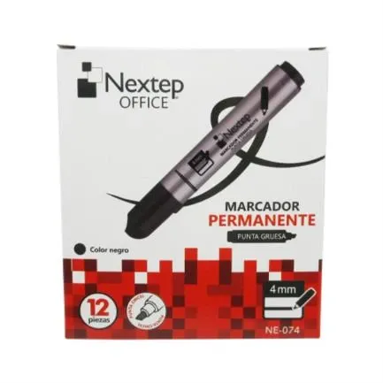 [NE-074] Marcador Permanente Nextep Punta Gruesa Cincel 4mm Negro c/12 Pzas - [NE-074] 