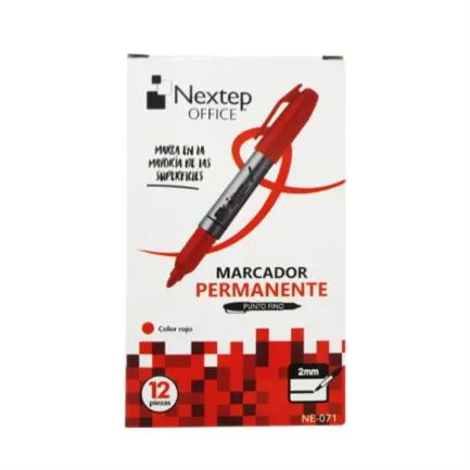 [NE-071] Marcador Permanente Nextep Punto Fino 2mm Rojo c/12 Pzas - [NE-071]