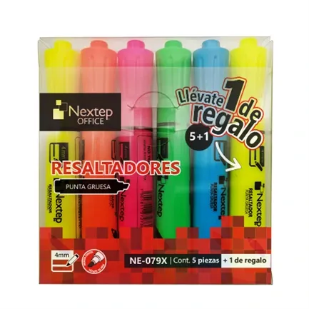 [NE-079X] Juego Resaltadores Nextep 5 Colores Punta Cincel 4mm - [NE-079X]