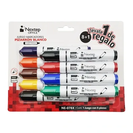 [NE-078X] Juego Marcador Nextep para Pizarrón Blanco 8 Colores Punta Gruesa Cincel 4mm - [NE-078X]