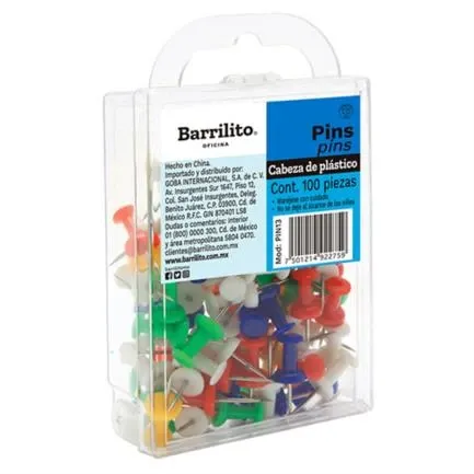 [PIN13] Pines Barrilito Plástico Colores Surtidos Caja C/100 Pzas - [PIN13]
