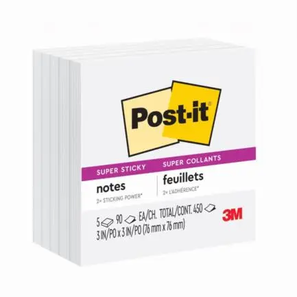 [654-5SSW] Cubo Blanco 3M Super Sticky 7.6x7.6cm 5 Blocks 90 Hojas c/u - [654-5SSW]